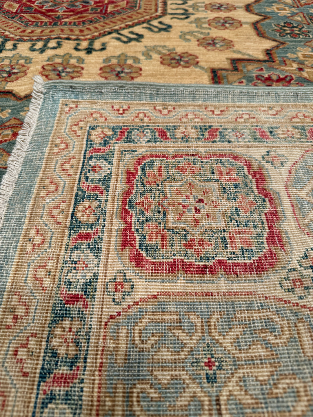 Mamluk Mughal Original Hand Woven Beige Vegetable Dyed Wool Carpet 173x227 3.93 Square Meters - 5x7 ft