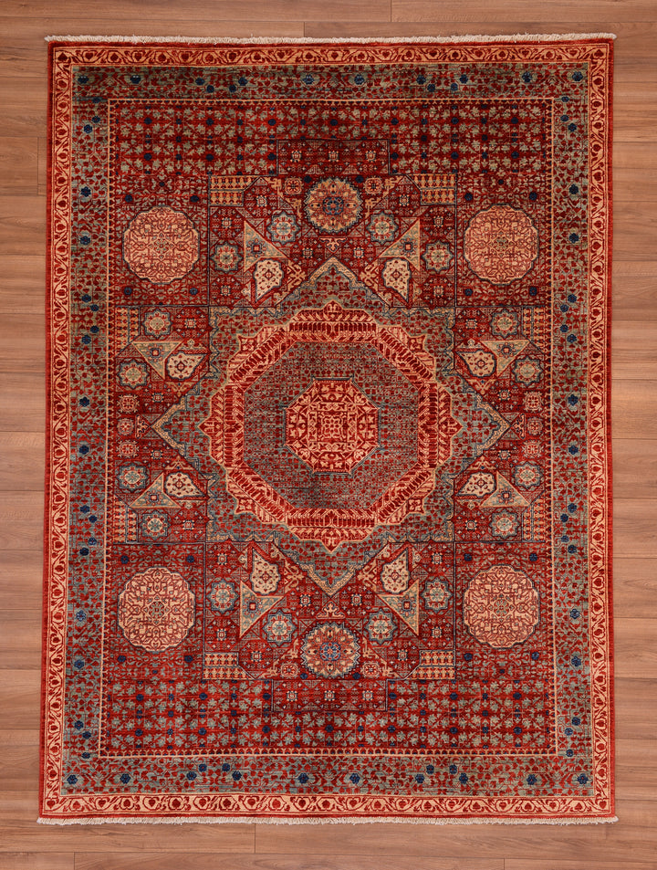 Mamluk Original Hand Woven Red Vegetable Dyed Wool Carpet 184x251 4.62 Square Meters - 5x8 ft