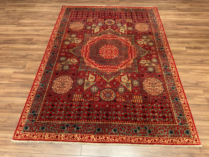 Mamluk Original Hand Woven Red Vegetable Dyed Wool Carpet 184x251 4.62 Square Meters - 5x8 ft