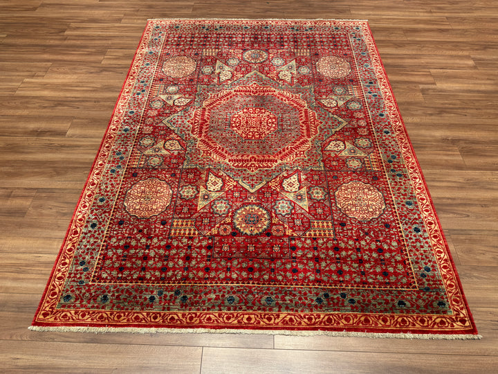 Mamluk Original Hand Woven Red Vegetable Dyed Wool Carpet 184x251 4.62 Square Meters - 5x8 ft