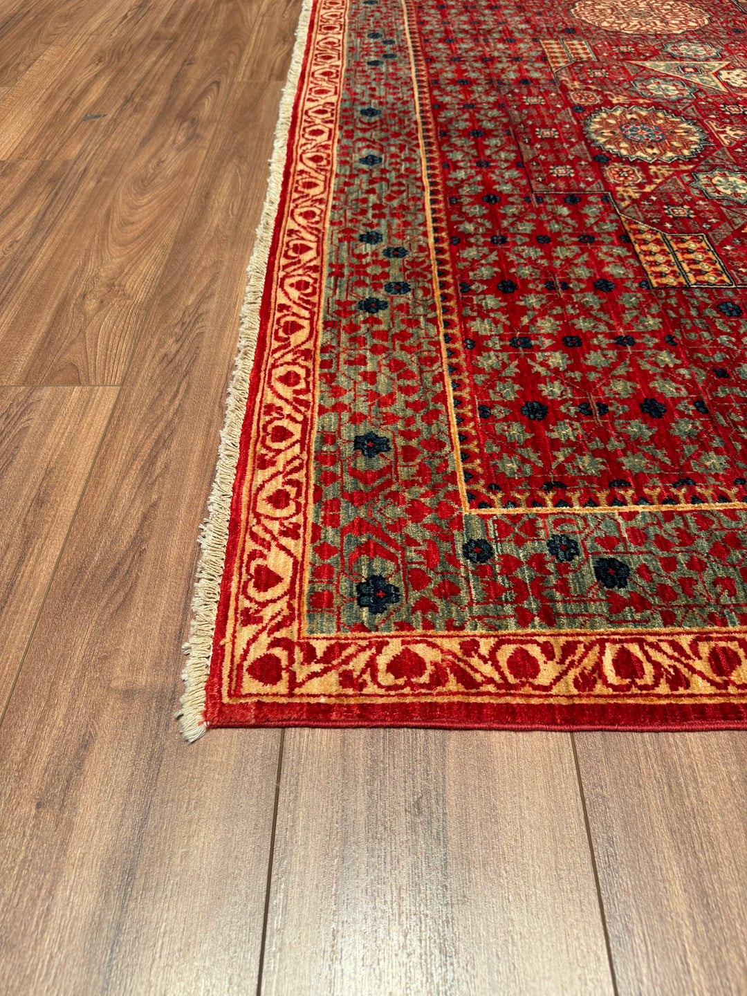 Mamluk Original Hand Woven Red Vegetable Dyed Wool Carpet 184x251 4.62 Square Meters - 5x8 ft