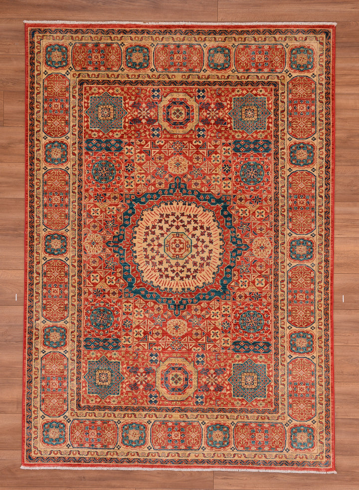 Mamluk Mughal Original Hand Woven Red Vegetable Dyed Wool Carpet 166x238 3.95 Square Meters - 5x7 ft