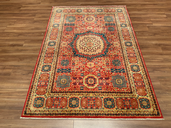 Mamluk Mughal Original Hand Woven Red Vegetable Dyed Wool Carpet 166x238 3.95 Square Meters - 5x7 ft