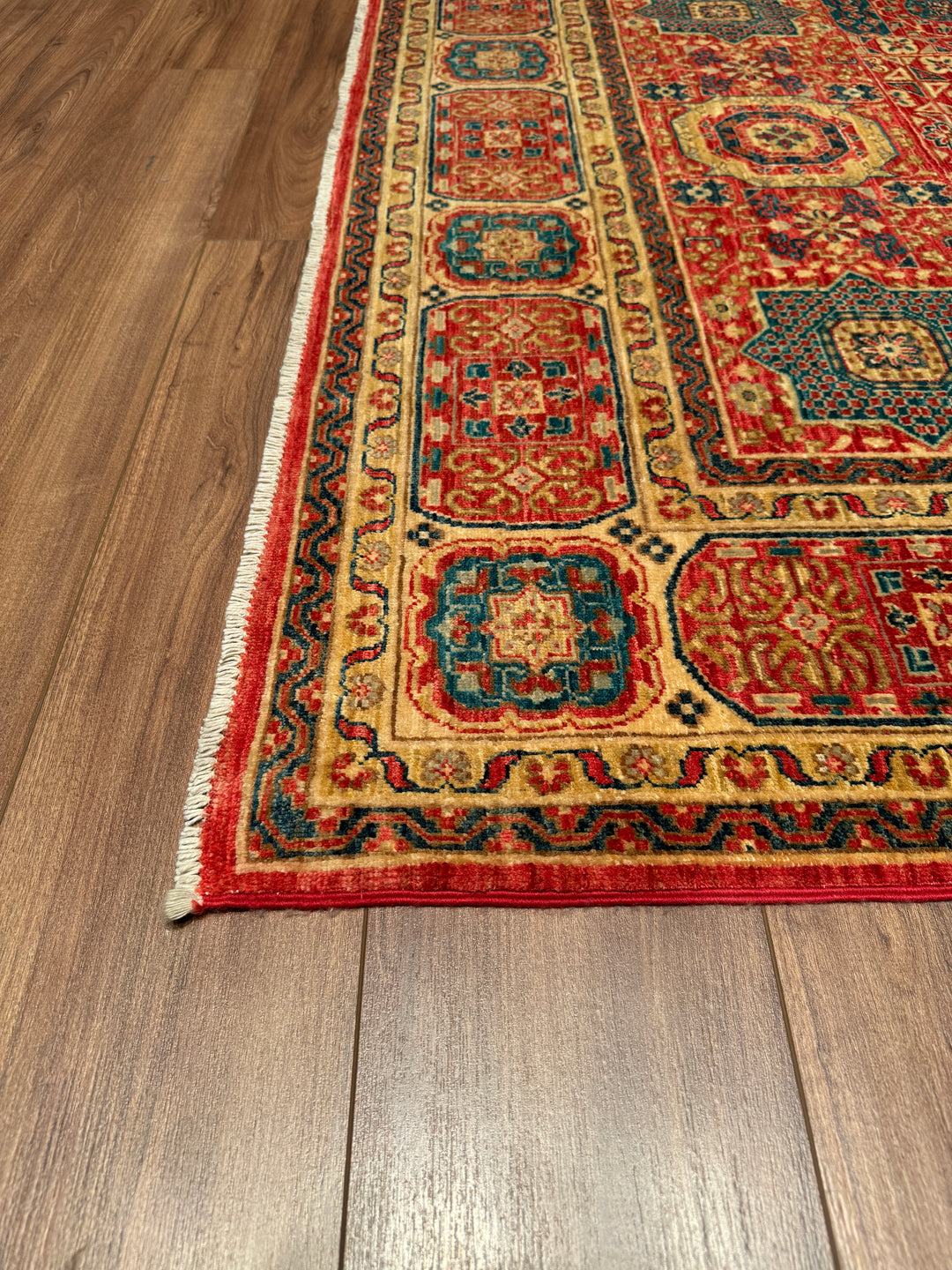 Mamluk Mughal Original Hand Woven Red Vegetable Dyed Wool Carpet 166x238 3.95 Square Meters - 5x7 ft