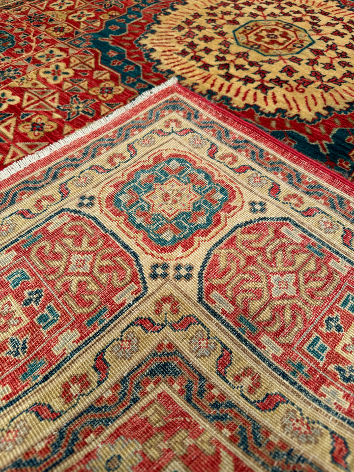 Mamluk Mughal Original Hand Woven Red Vegetable Dyed Wool Carpet 166x238 3.95 Square Meters - 5x7 ft