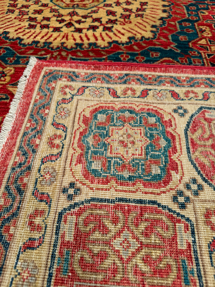 Mamluk Mughal Original Hand Woven Red Vegetable Dyed Wool Carpet 166x238 3.95 Square Meters - 5x7 ft