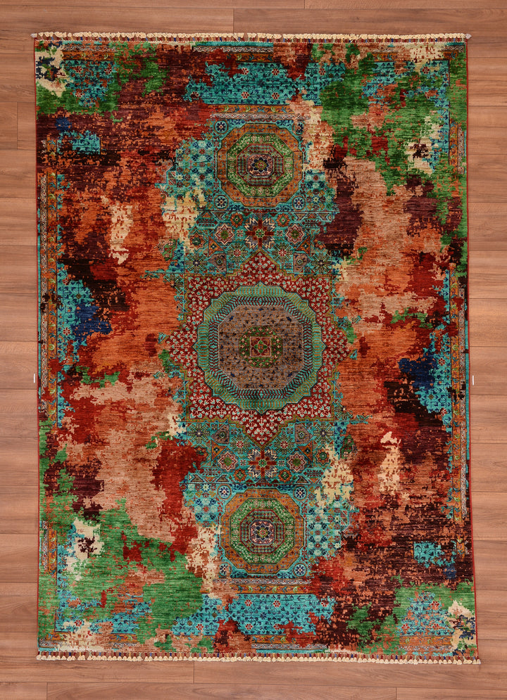 K.Mamluk Original Hand Woven Multi Vegetable Dyed Wool Carpet 173x244 4.22 Square Meters - 5x8 ft