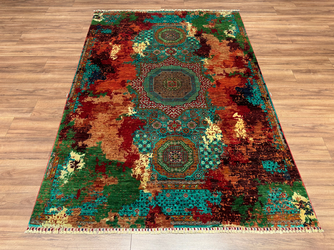 K.Mamluk Original Hand Woven Multi Vegetable Dyed Wool Carpet 173x244 4.22 Square Meters - 5x8 ft