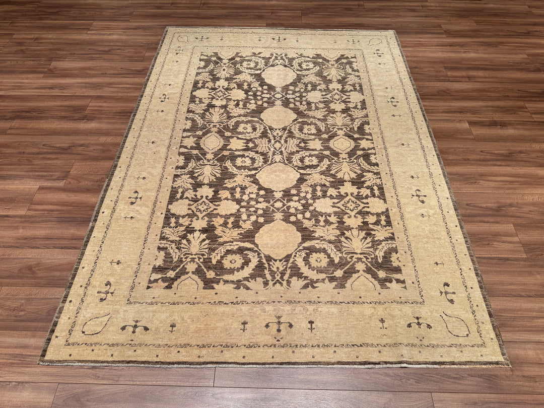 Uşak Original Hand Woven Cream Brown Vegetable Dyed Wool Carpet 180x251 4.52 Square Meters - 6x8 ft