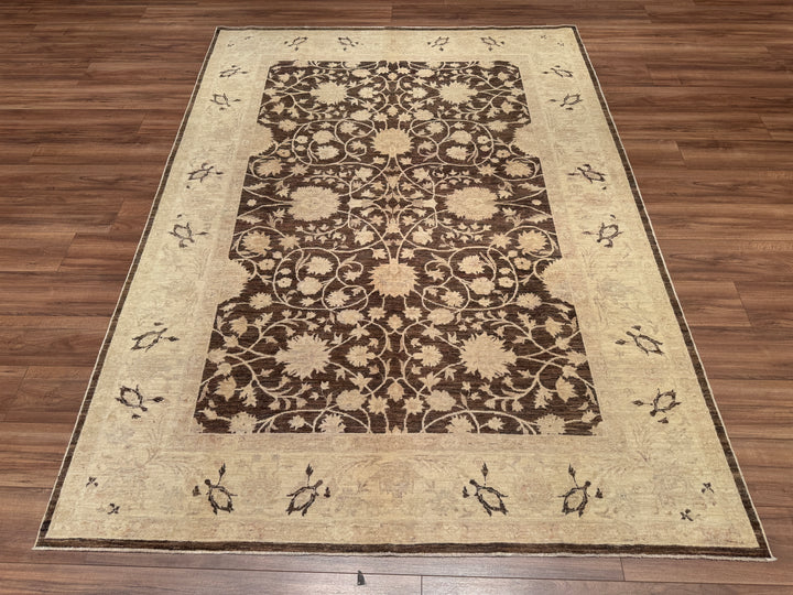 Uşak Original Hand Woven Cream Brown Vegetable Dyed Wool Carpet 191x259 4.95 Square Meters - 6x8 ft