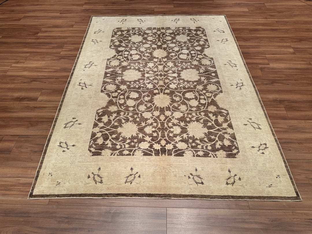 Uşak Original Hand Woven Cream Brown Vegetable Dyed Wool Carpet 191x259 4.95 Square Meters - 6x8 ft