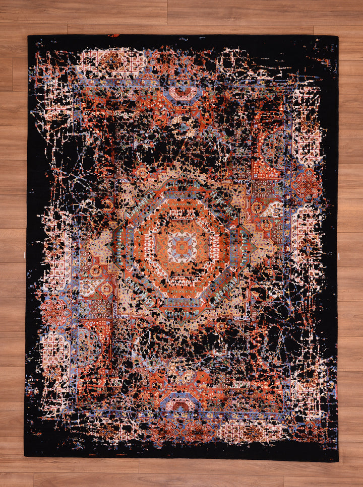 Mamluk Original Hand Woven Black Vegetable Dyed Wool Carpet 174x238 4.14 Square Meters - 5x8 ft