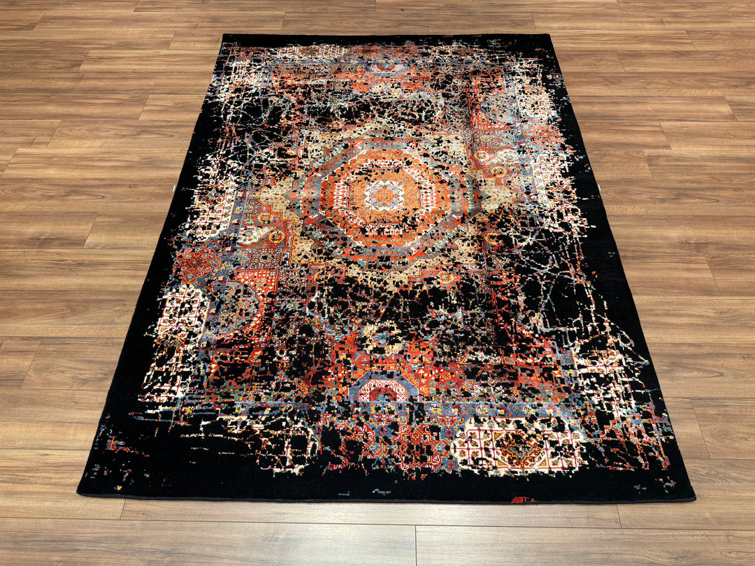 Mamluk Original Hand Woven Black Vegetable Dyed Wool Carpet 174x238 4.14 Square Meters - 5x8 ft