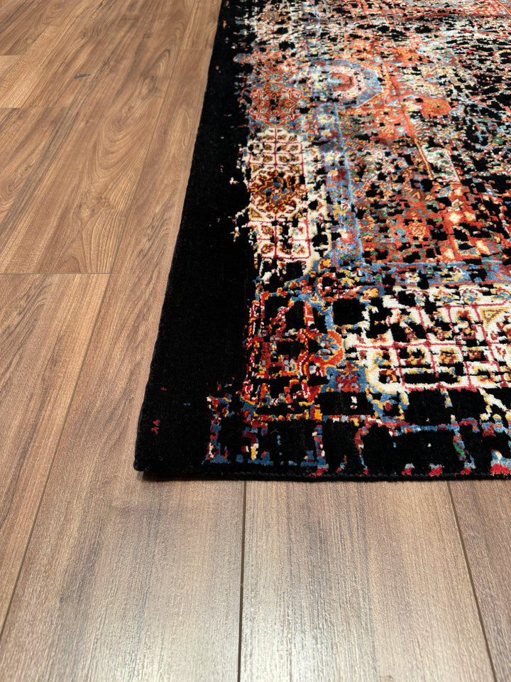 Mamluk Original Hand Woven Black Vegetable Dyed Wool Carpet 174x238 4.14 Square Meters - 5x8 ft