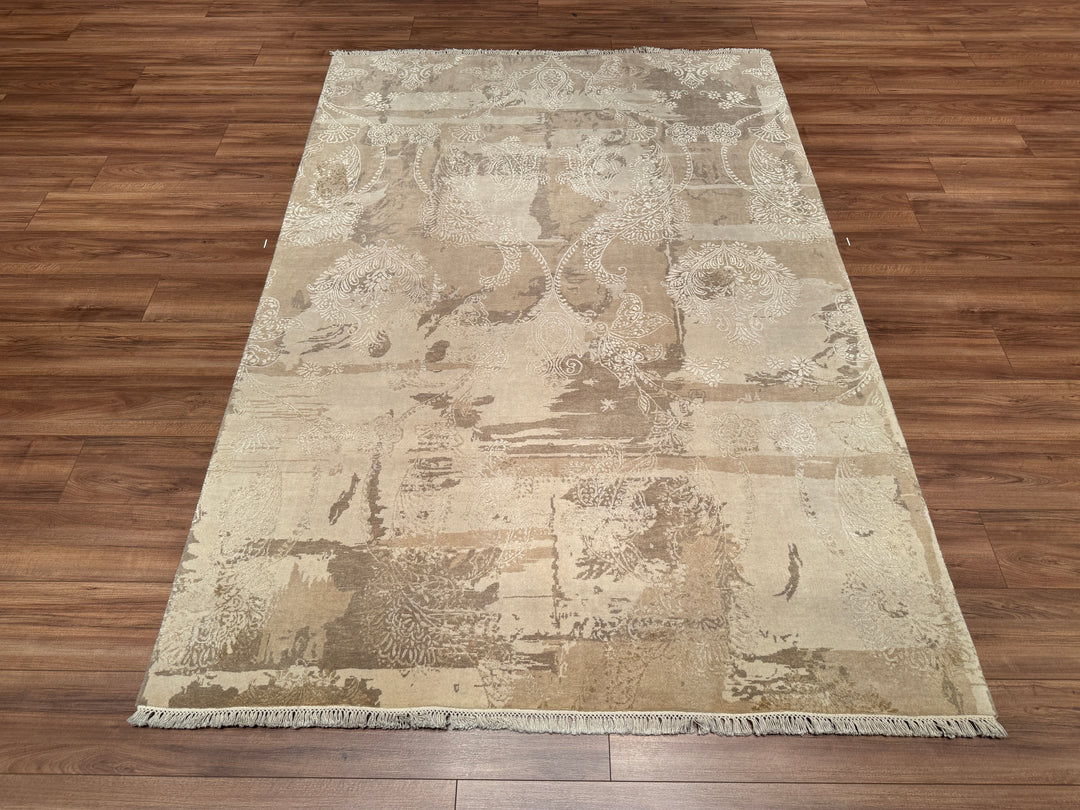 Crystal Original Hand Woven Beige Wool Bamboo Carpet 168x246 4.13 Square Meters - 5x8 ft