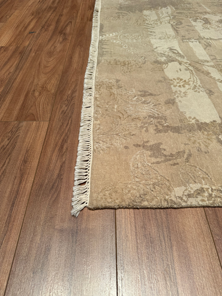 Crystal Original Hand Woven Beige Wool Bamboo Carpet 168x246 4.13 Square Meters - 5x8 ft