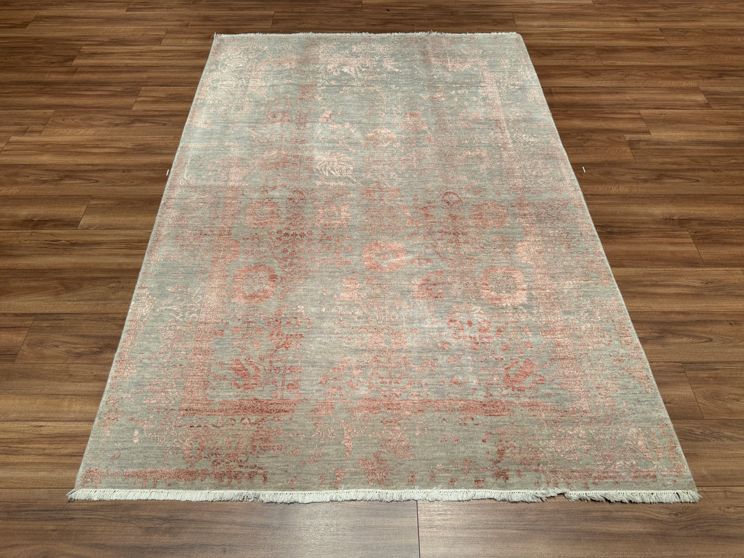 New Diamond Original Hand Woven Gray Tile Wool Bamboo Carpet 169x240 4.06 Square Meters - 5x8 ft