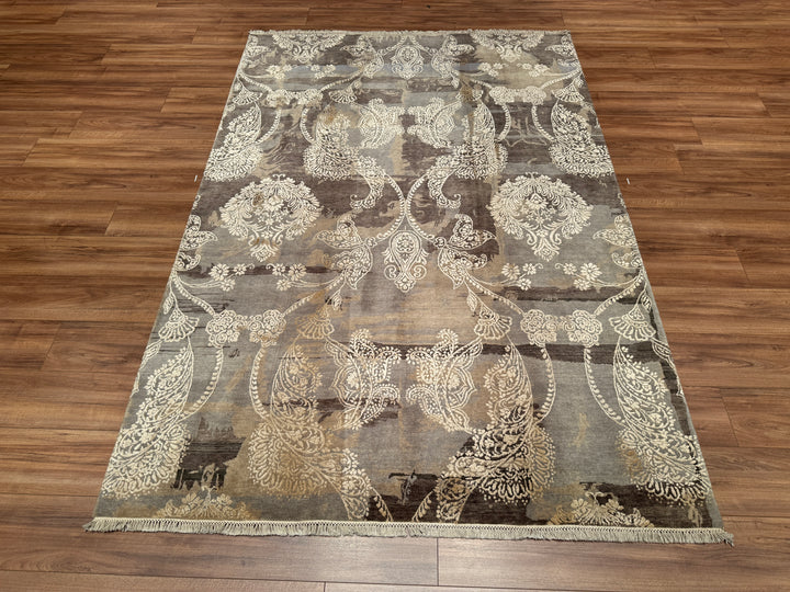 Crystal Orjinal El Dokuması Kahverengi Yün Bambu Halı 169x247 4.17 Metrekare - 5x8 ft