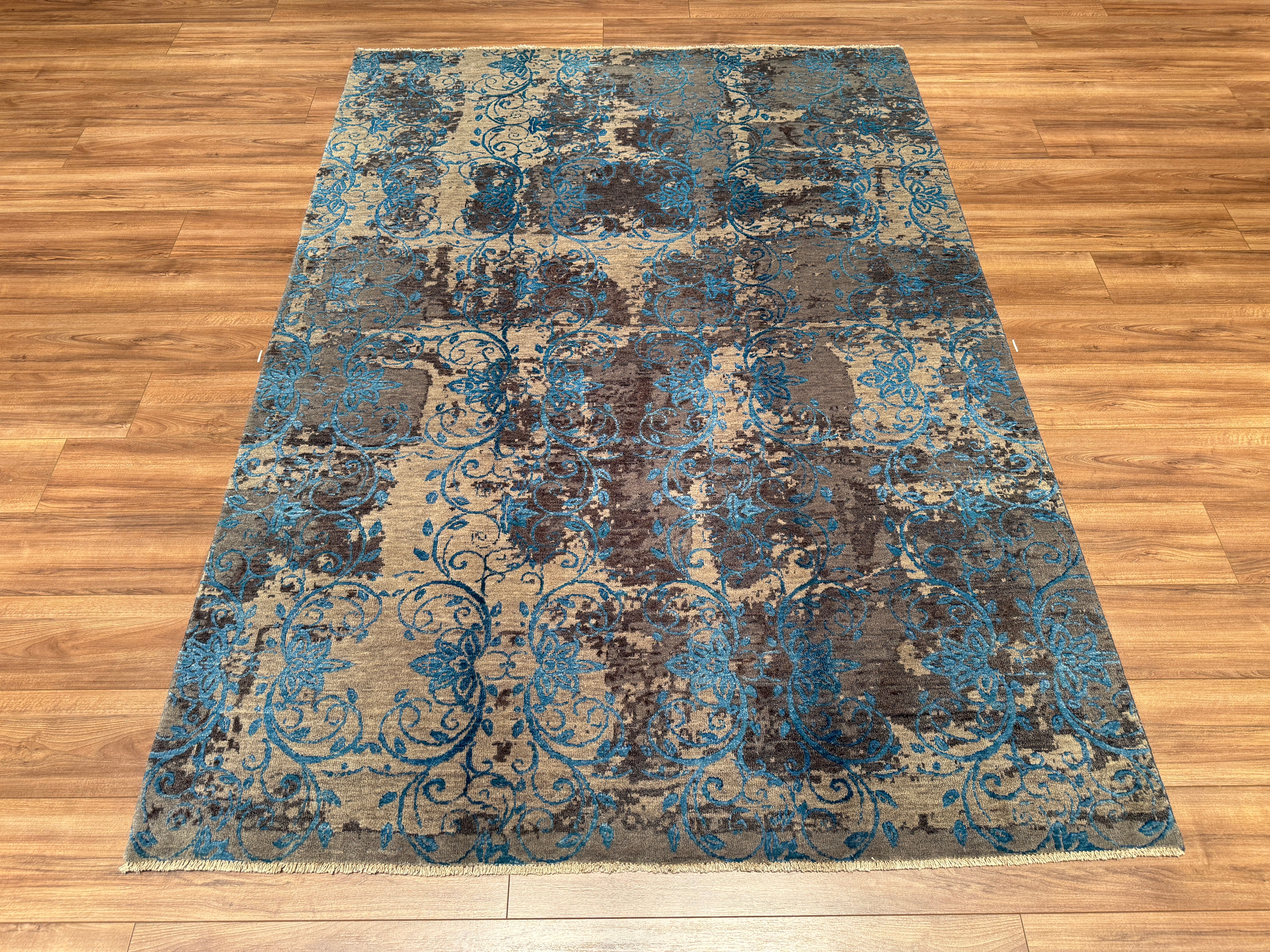 Fendi Original Hand Woven Blue Gray Wool Bamboo Carpet 174x242