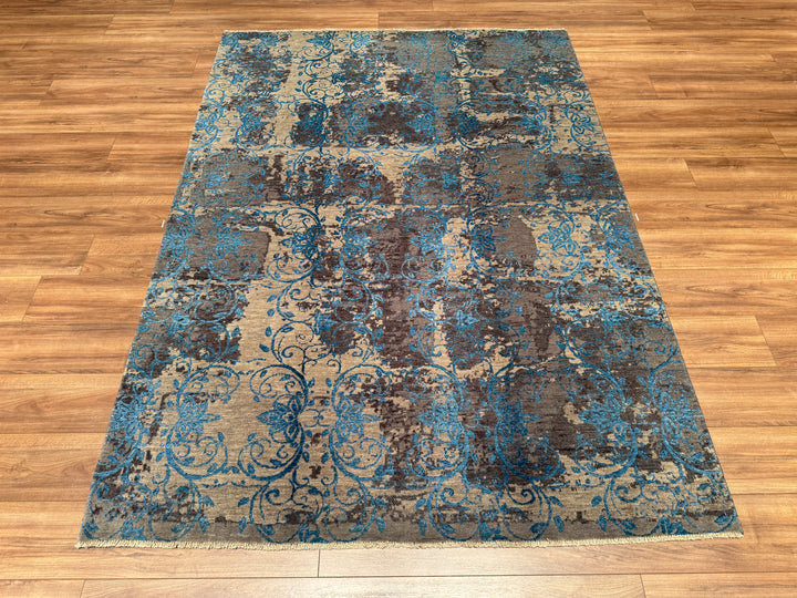 Fendi Original Hand Woven Blue Gray Wool Bamboo Carpet 174x242 4.21 Square Meters - 5x8 ft