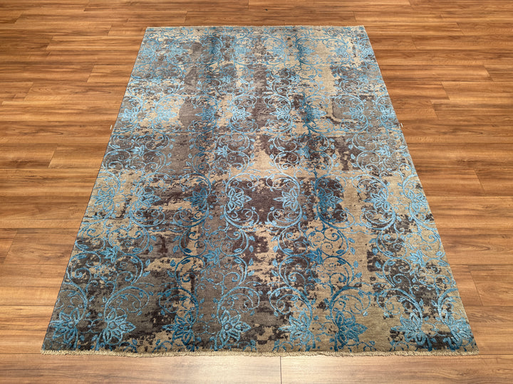 Fendi Original Hand Woven Blue Gray Wool Bamboo Carpet 174x242 4.21 Square Meters - 5x8 ft