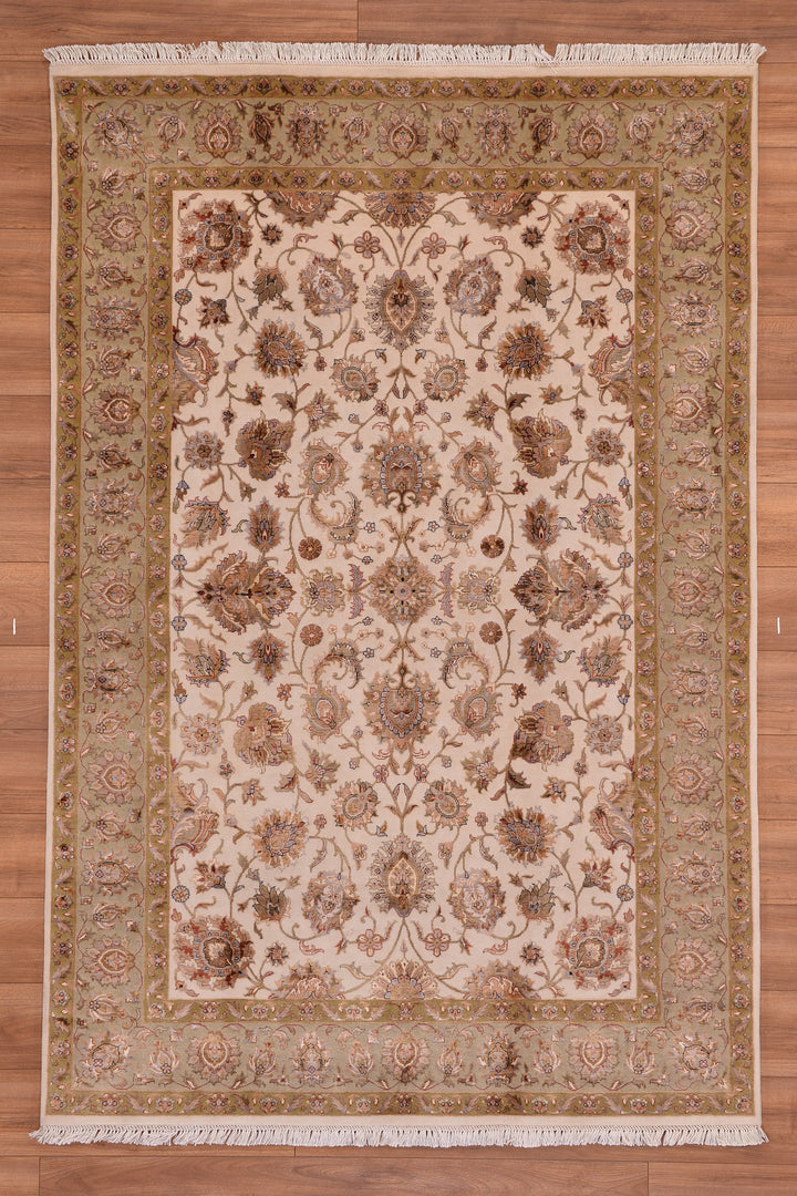 Indian Owl Original Hand Woven Beige Wool Bamboo Carpet 165x245 4.04 Square Meters - 5x8 ft