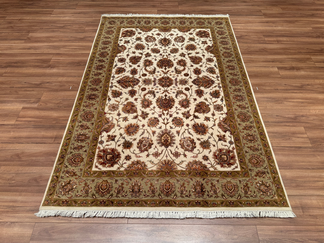 Indian Owl Original Hand Woven Beige Wool Bamboo Carpet 165x245 4.04 Square Meters - 5x8 ft