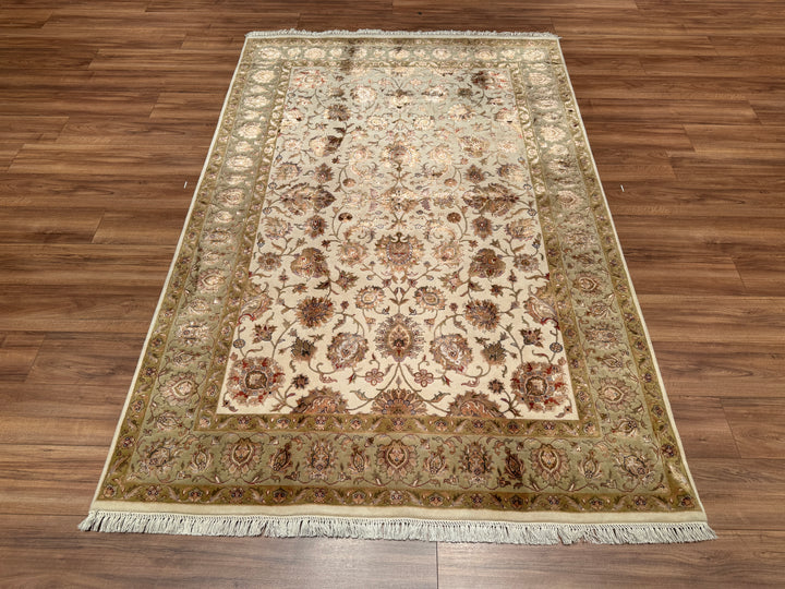 Indian Owl Original Hand Woven Beige Wool Bamboo Carpet 165x245 4.04 Square Meters - 5x8 ft