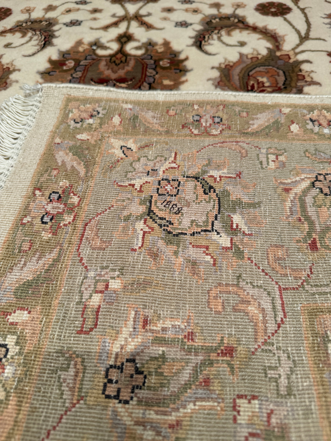 Indian Owl Original Hand Woven Beige Wool Bamboo Carpet 165x245 4.04 Square Meters - 5x8 ft