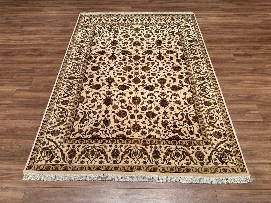 Indian Owl Original Hand Woven Beige Wool Bamboo Carpet 172x237 4.08 Square Meters - 5x8 ft