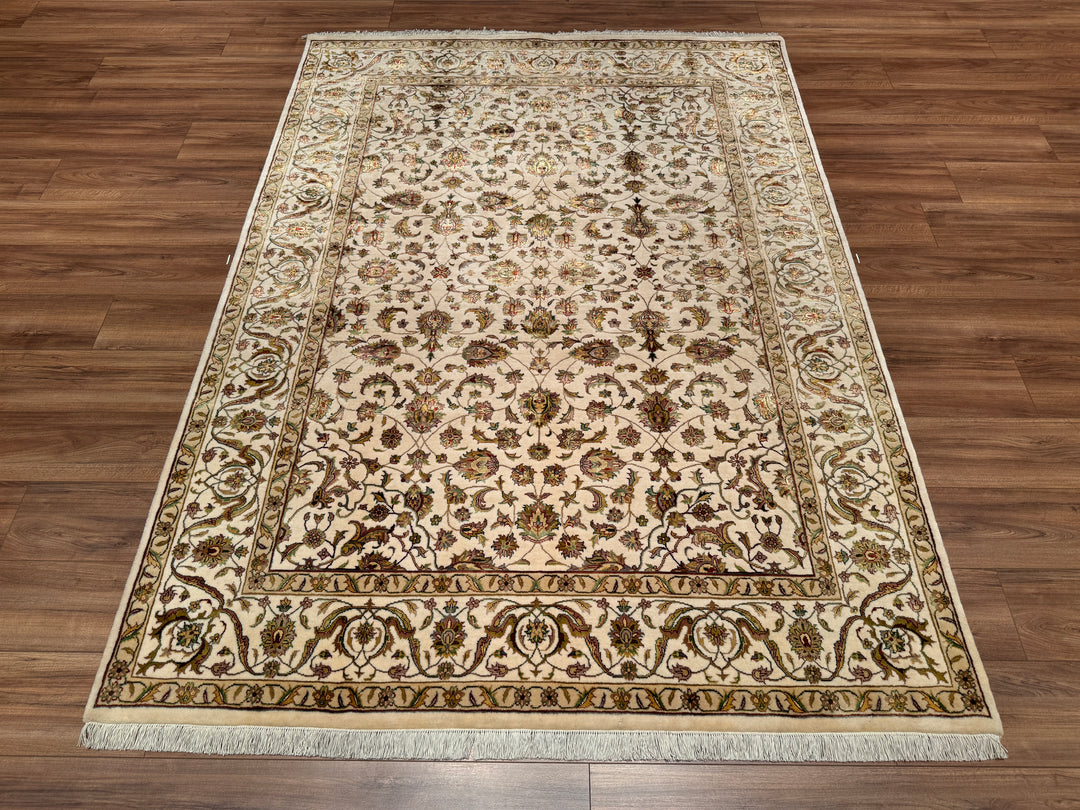 Indian Owl Original Hand Woven Beige Wool Bamboo Carpet 172x237 4.08 Square Meters - 5x8 ft