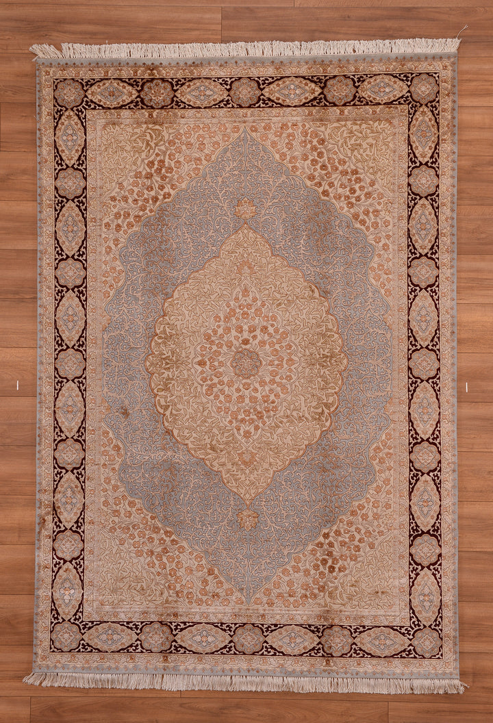 Indian Owl Original Hand Woven Beige Red Wool Bamboo Carpet 166x242 4.02 Square Meters - 5x8 ft