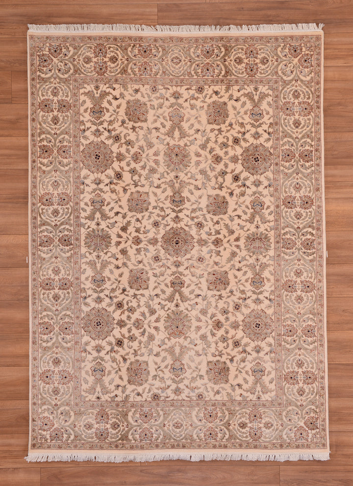 Indian Owl Original Hand Woven Beige Wool Bamboo Carpet 174x245 4.26 Square Meters - 5x8 ft