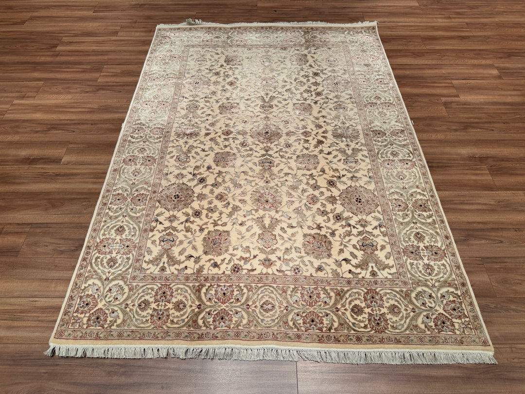 Indian Owl Original Hand Woven Beige Wool Bamboo Carpet 174x245 4.26 Square Meters - 5x8 ft