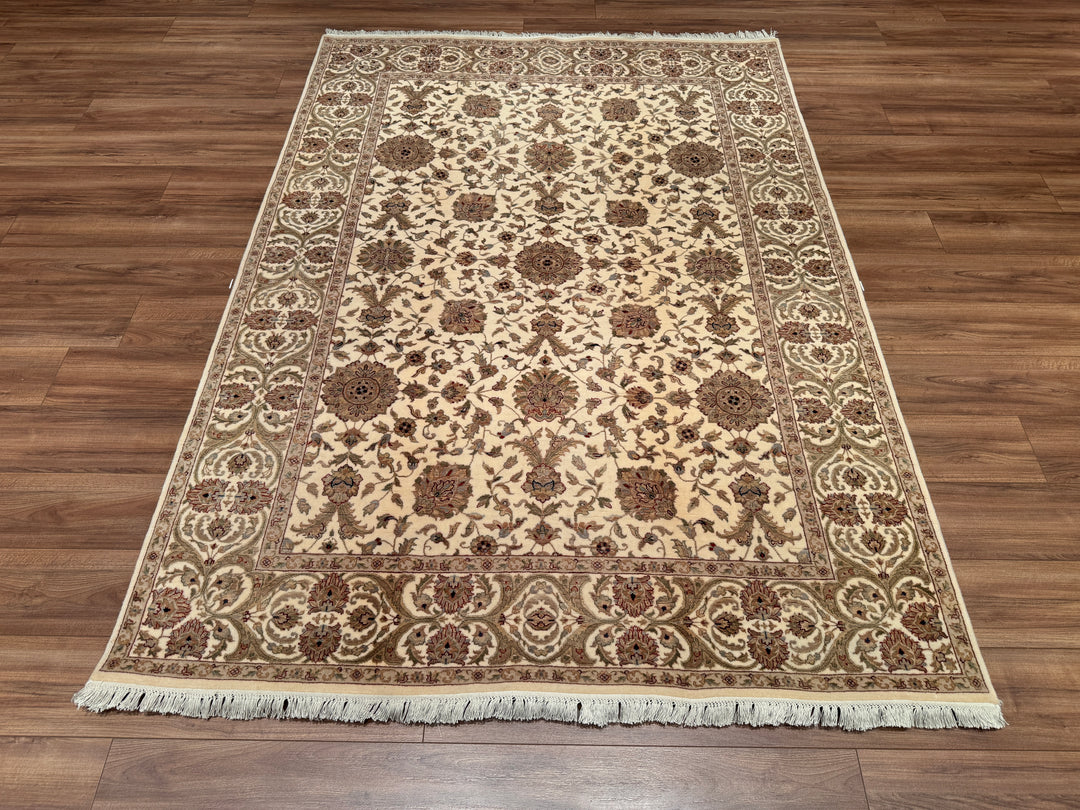 Indian Owl Original Hand Woven Beige Wool Bamboo Carpet 174x245 4.26 Square Meters - 5x8 ft