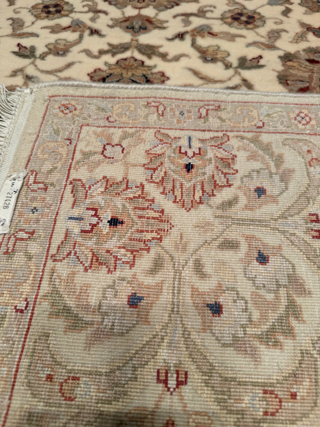 Indian Owl Original Hand Woven Beige Wool Bamboo Carpet 174x245 4.26 Square Meters - 5x8 ft