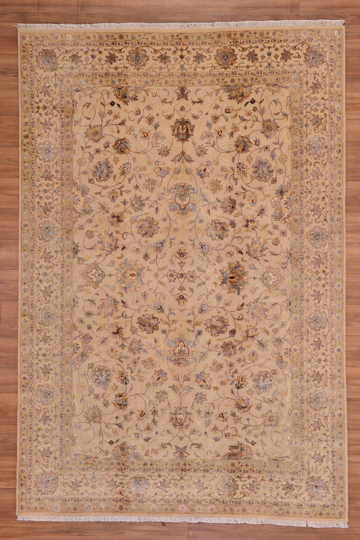 Indian Owl Original Hand Woven Beige Wool Bamboo Carpet 204x303 6.18 Square Meters - 7x10 ft