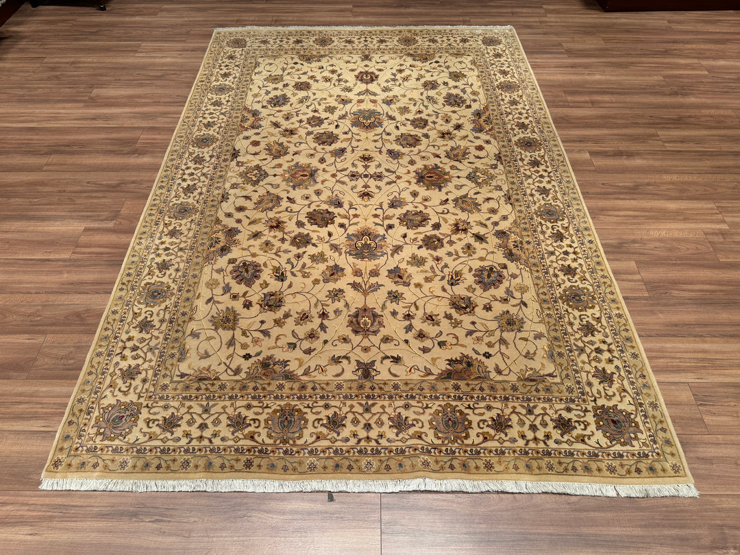 Indian Owl Original Hand Woven Beige Wool Bamboo Carpet 204x303 6.18 Square Meters - 7x10 ft