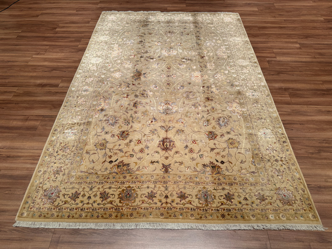 Indian Owl Original Hand Woven Beige Wool Bamboo Carpet 204x303 6.18 Square Meters - 7x10 ft