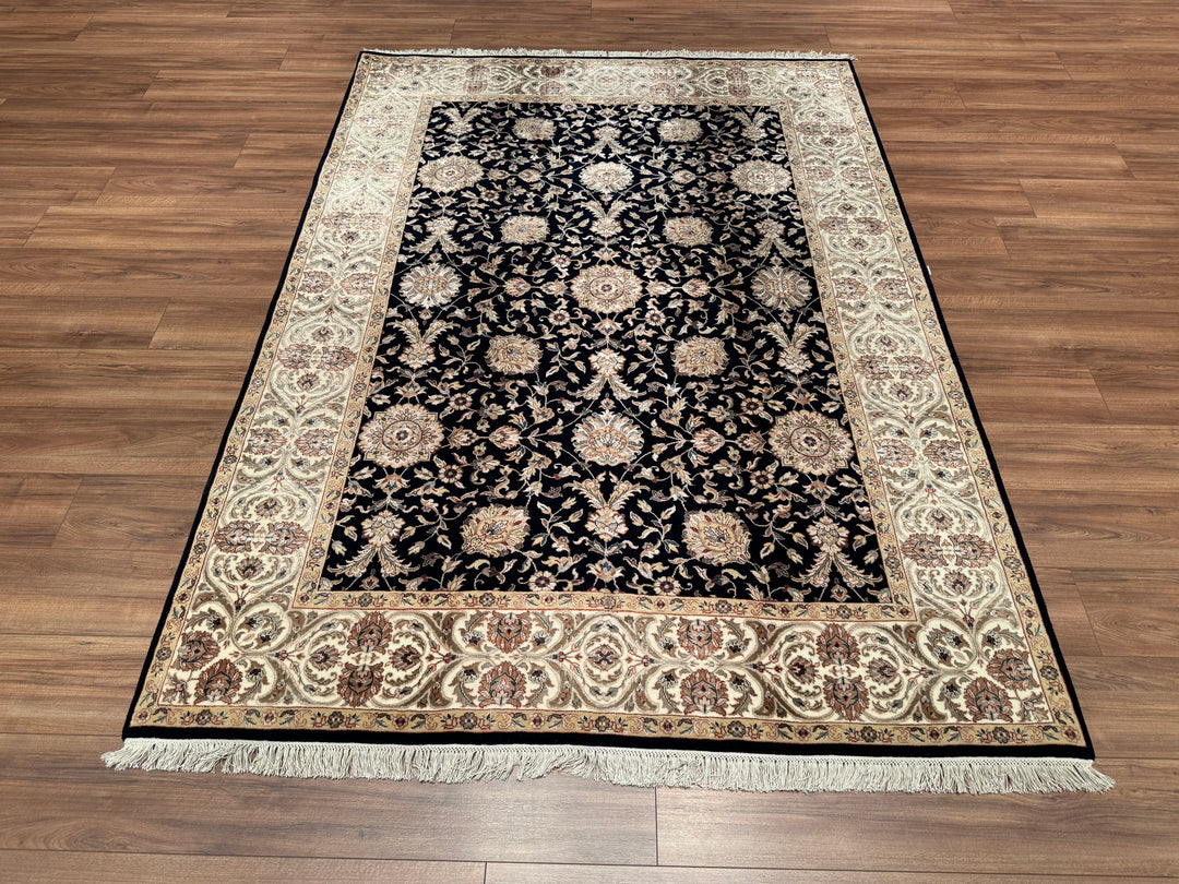 Hint Uşağı Orjinal El Dokuması Siyah Krem Yün Bambu Halı 176x242 4.26 Metrekare - 5x8 ft