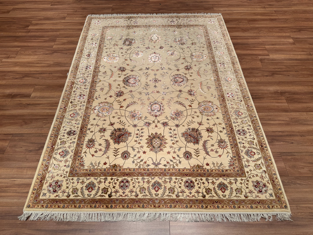 Hint Uşağı Orjinal El Dokuması Bej Yün Bambu Halı 175x244 4.27 Metrekare - 5x8 ft