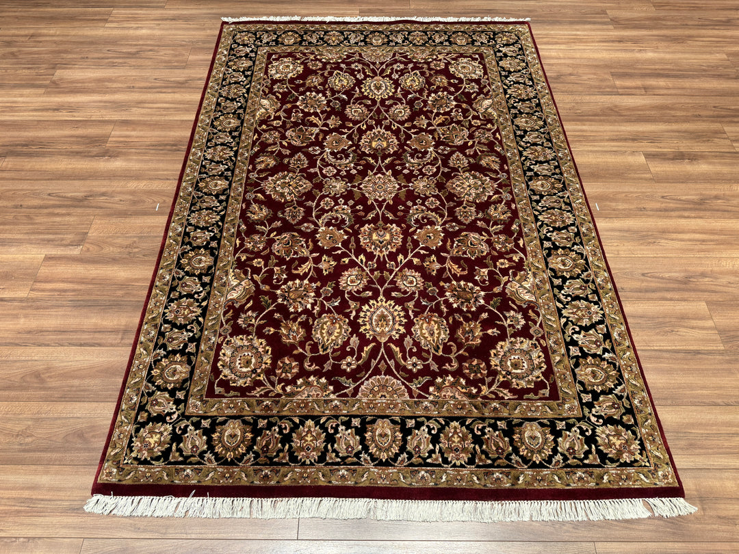 Indian Owl Original Hand Woven Black Red Wool Bamboo Carpet 168x244 4.10 Square Meters - 5x8 ft