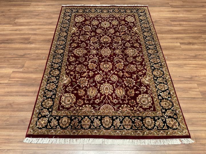 Indian Owl Original Hand Woven Black Red Wool Bamboo Carpet 168x244 4.10 Square Meters - 5x8 ft