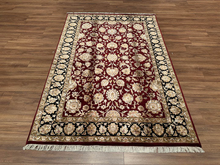 Hint Uşağı Orjinal El Dokuması Siyah Kırmızı Yün Bambu Halı 168x244 4.10 Metrekare - 5x8 ft