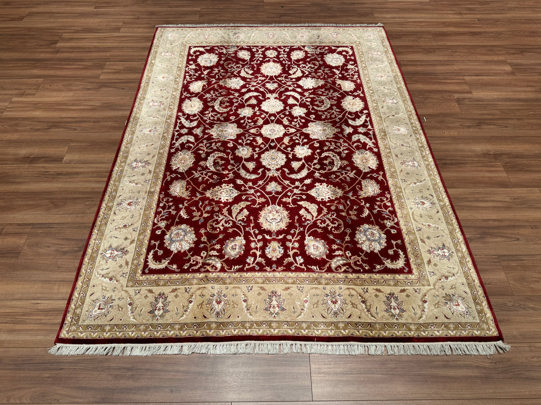 Hint Uşağı Orjinal El Dokuması Kırmızı Krem Yün Bambu Halı 172x237 4.08 Metrekare - 5x8 ft