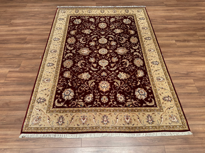 Hint Uşağı Orjinal El Dokuması Kırmızı Krem Yün Bambu Halı 172x237 4.08 Metrekare - 5x8 ft