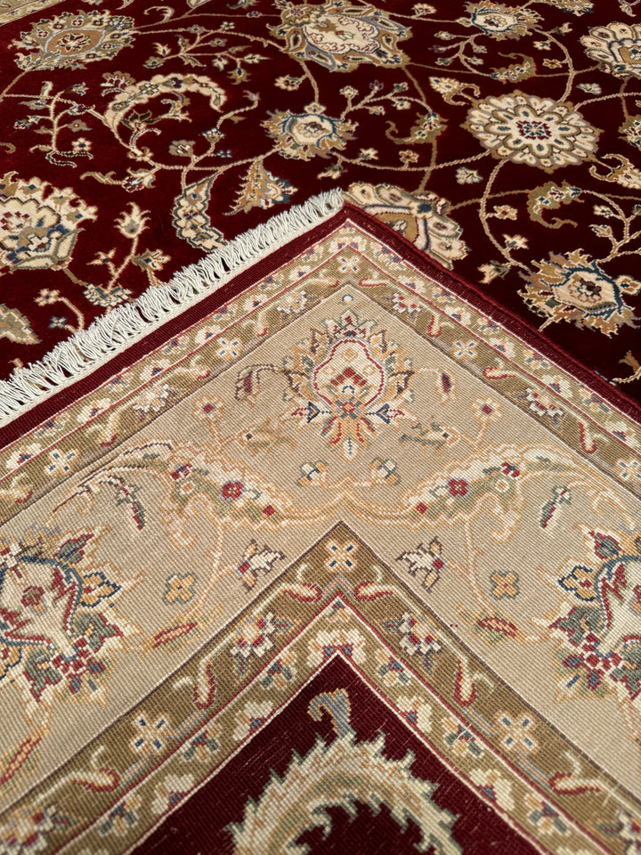 Indian Owl Original Hand Woven Red Cream Wool Bamboo Carpet 172x237 4.08 Square Meters - 5x8 ft