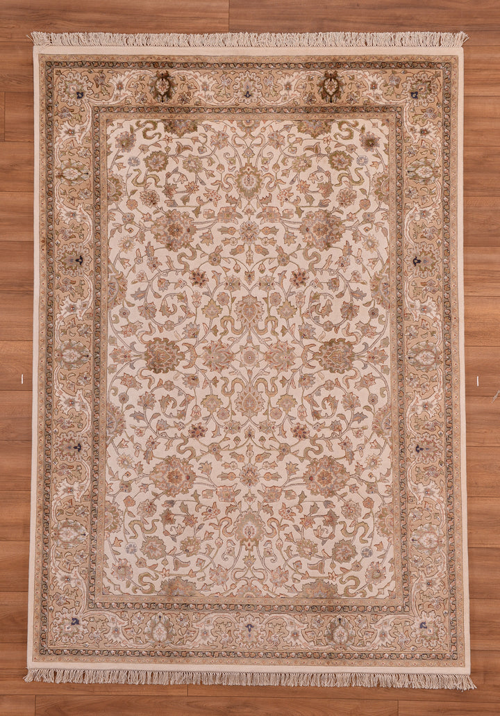 Indian Owl Original Hand Woven Beige Wool Bamboo Carpet 167x241 4.02 Square Meters - 5x8 ft