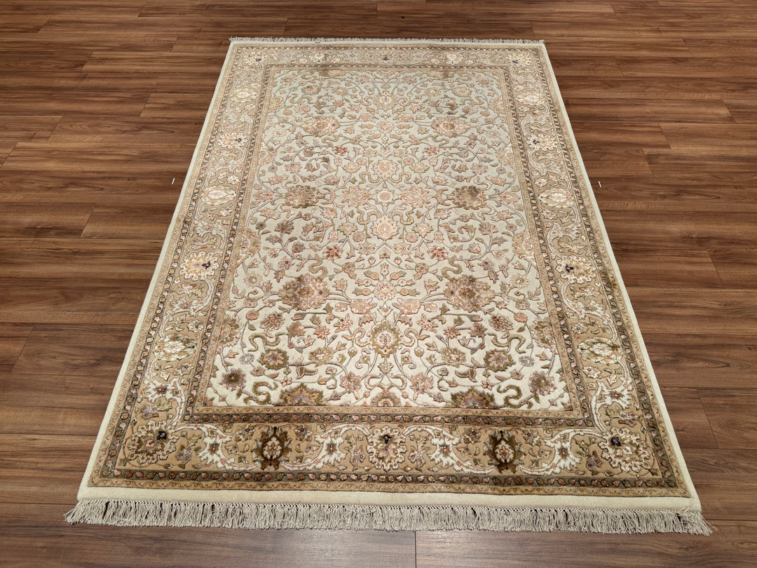 Indian Owl Original Hand Woven Beige Wool Bamboo Carpet 167x241 4.02 Square Meters - 5x8 ft