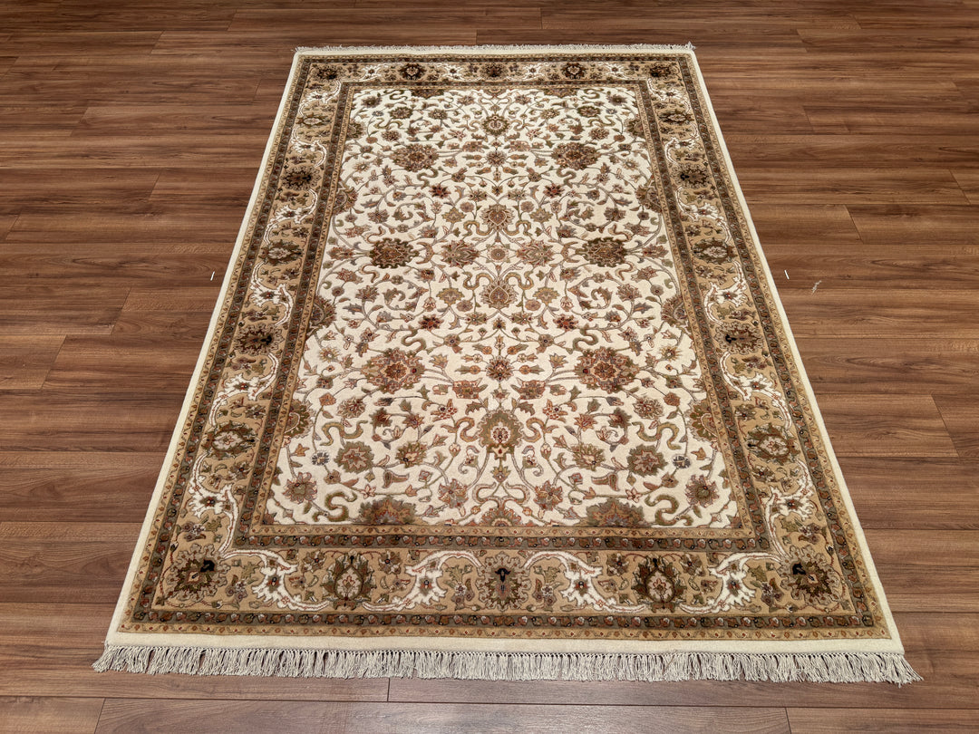 Indian Owl Original Hand Woven Beige Wool Bamboo Carpet 167x241 4.02 Square Meters - 5x8 ft